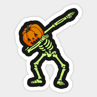 Dabbing Skeleton Pumpkin Glow Sticker